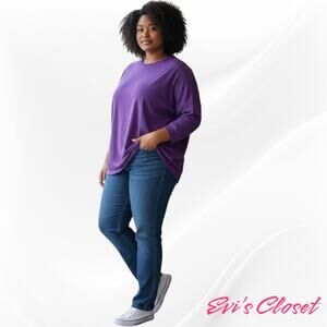 Woman Within Plus L 18 20 Comfort Purple Sweatshirt Classic V-Stitched Crew Neck